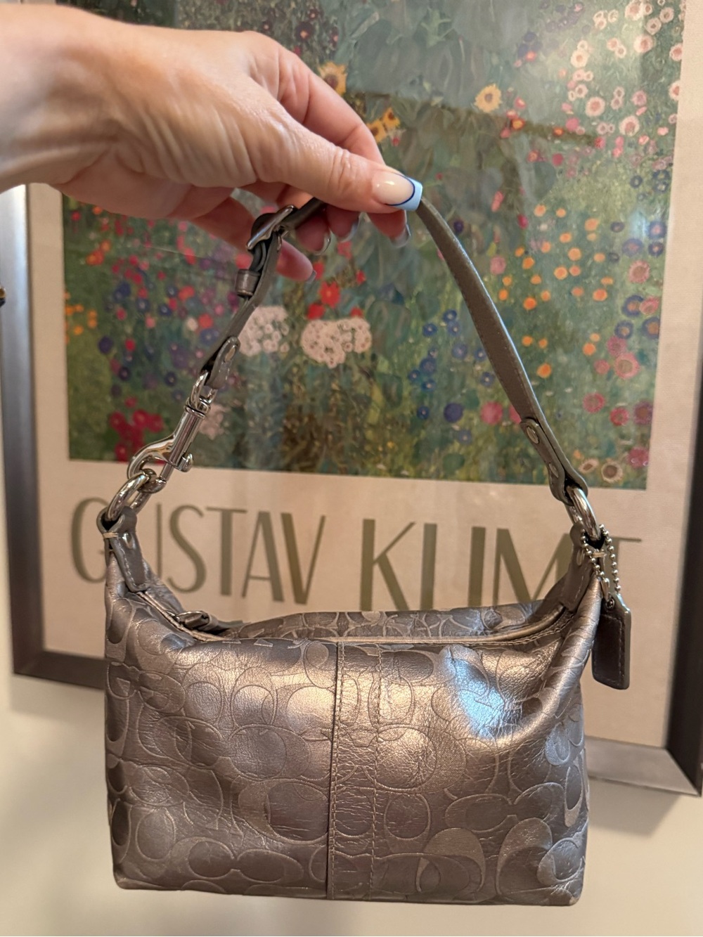 Coach Silver Metallic Signature Mini Hobo